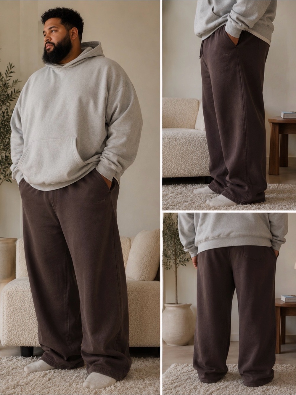 SKIMS Men’s XL Wide Leg Fleece Lounge Sweatpants Chocolate Brown Relaxed Fit
